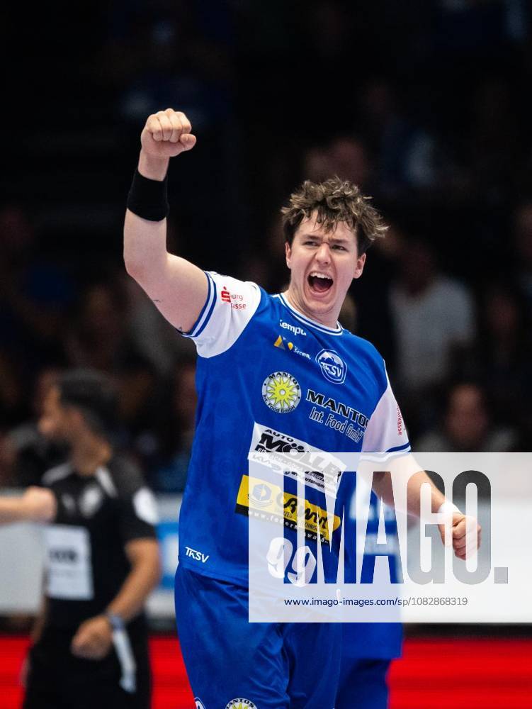 Handball Opel Handball 1. Bundesliga Saison 2026 - 2027 Werner Assmann Halle 4. Spieltag ThSV Eisenach - SG BBM Bietigheim im Foto: Tillman Leu 99 (ThSV Eisenach) jubelt ( Deutschland Thueringen Eisenach