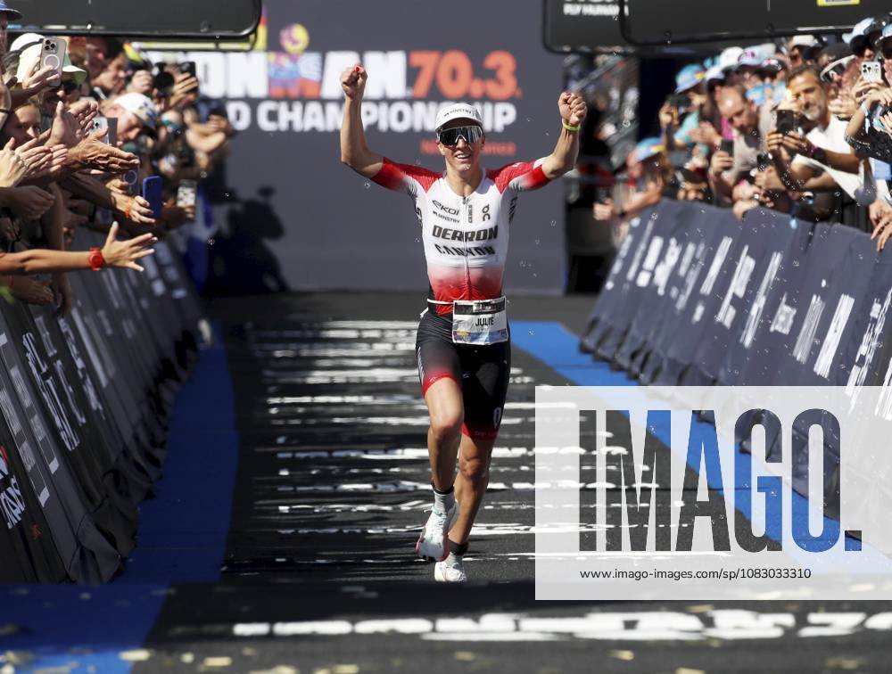 Ironman 70.3 femmes PHOTOPQR NICE MATIN Dylan Meiffret ; Nice ; 12 09 2026 ; Premier jour féminin de l Ironman 70.3 a Nice ICI : La suisse Julie Derron arrive 2e - Nice, France, September 12, 2026. The first day of the 2026 IRONMAN 70.3 World Championship, WM, Weltmeisterschaft in Nice, dedicated to the women’s race. Professional women started at 7 a.m. from Plage des Ponchettes, followed by age-group competitors. The triathlon consists of a 1.9 km swim, a 90 km bike course through the Alpes-Maritimes and a 21.1 km run along the Promenade des Anglais. Nice France