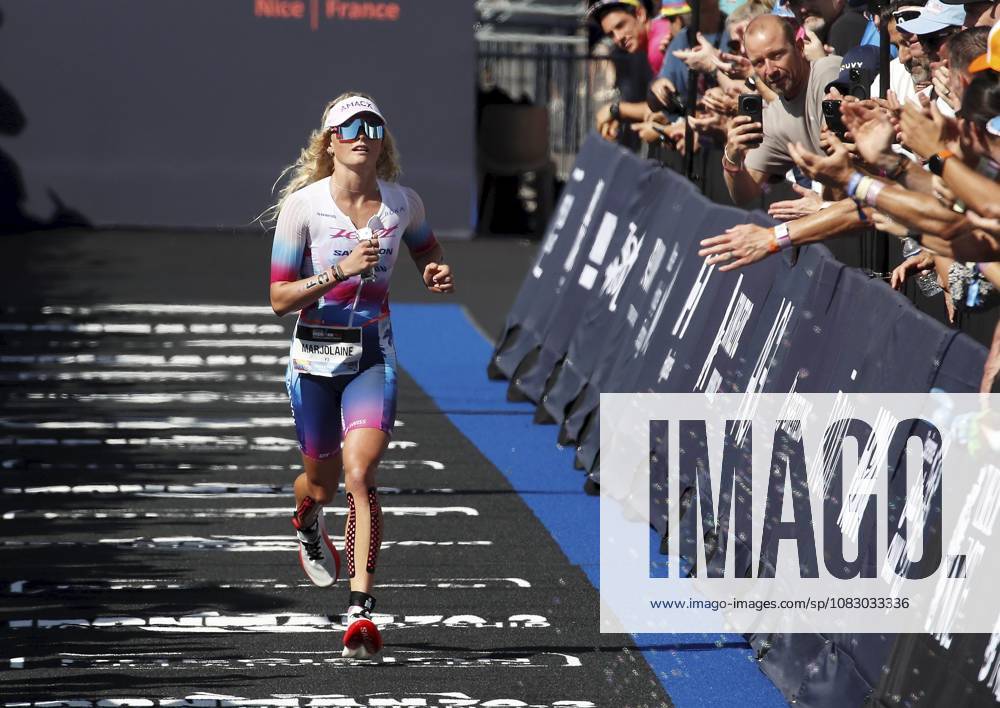 Ironman 70.3 femmes PHOTOPQR NICE MATIN Dylan Meiffret ; Nice ; 12 09 2026 ; Premier jour féminin de l Ironman 70.3 a Nice ICI : la niçoise Marjolaine Pierré arrive a la 5e place - Nice, France, September 12, 2026. The first day of the 2026 IRONMAN 70.3 World Championship, WM, Weltmeisterschaft in Nice, dedicated to the women’s race. Professional women started at 7 a.m. from Plage des Ponchettes, followed by age-group competitors. The triathlon consists of a 1.9 km swim, a 90 km bike course through the Alpes-Maritimes and a 21.1 km run along the Promenade des Anglais. Nice France