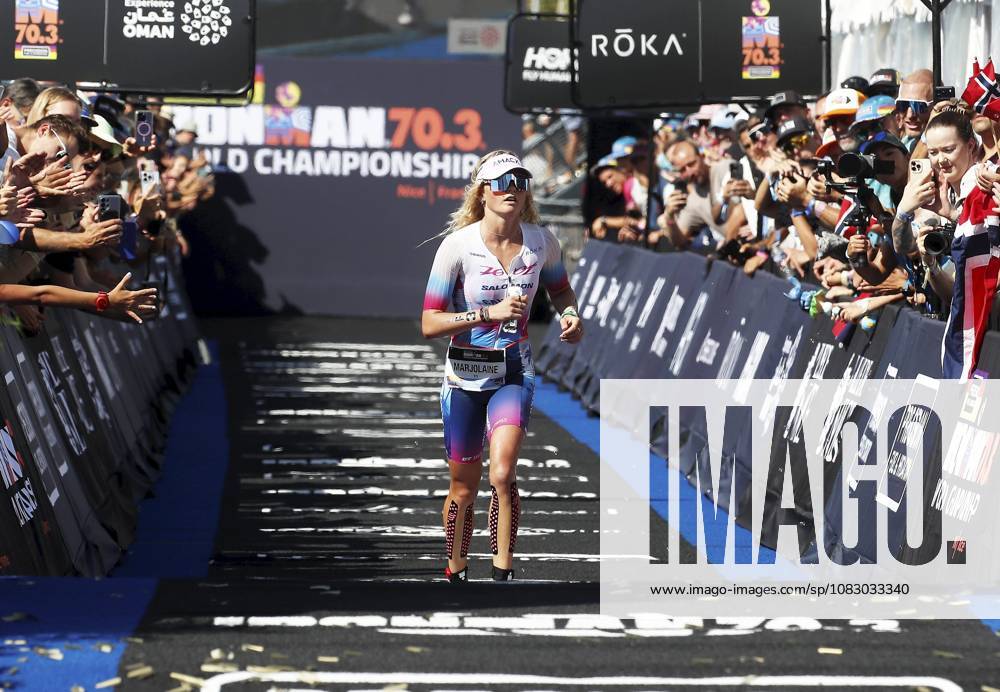Ironman 70.3 femmes PHOTOPQR NICE MATIN Dylan Meiffret ; Nice ; 12 09 2026 ; Premier jour féminin de l Ironman 70.3 a Nice ICI : la niçoise Marjolaine Pierré arrive a la 5e place - Nice, France, September 12, 2026. The first day of the 2026 IRONMAN 70.3 World Championship, WM, Weltmeisterschaft in Nice, dedicated to the women’s race. Professional women started at 7 a.m. from Plage des Ponchettes, followed by age-group competitors. The triathlon consists of a 1.9 km swim, a 90 km bike course through the Alpes-Maritimes and a 21.1 km run along the Promenade des Anglais. Nice France
