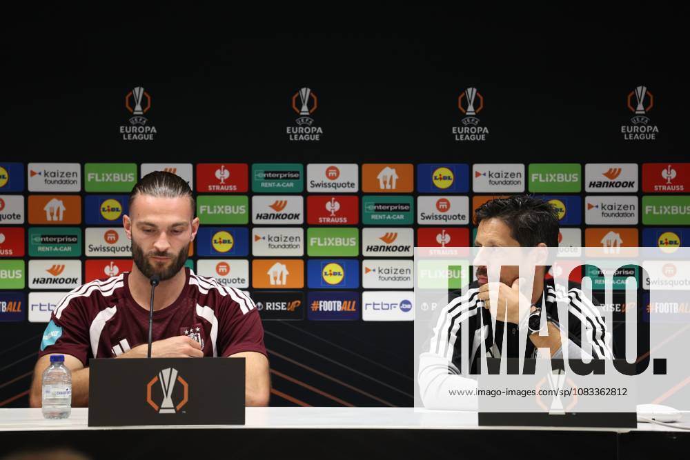 Anderlecht s Leo Petrot and Anderlecht s head coach Vitor Bruno pictured during a press conference, PK, Pressekonferenz of Belgian soccer team RSC Anderlecht ahead of the game against French club Olympique Lyonnais, Tuesday 15 September 2026 in Brussels, for the first day (out of 8) of the league phase of the UEFA Europa League phase. VIRGINIExLEFOUR x0866920230stx