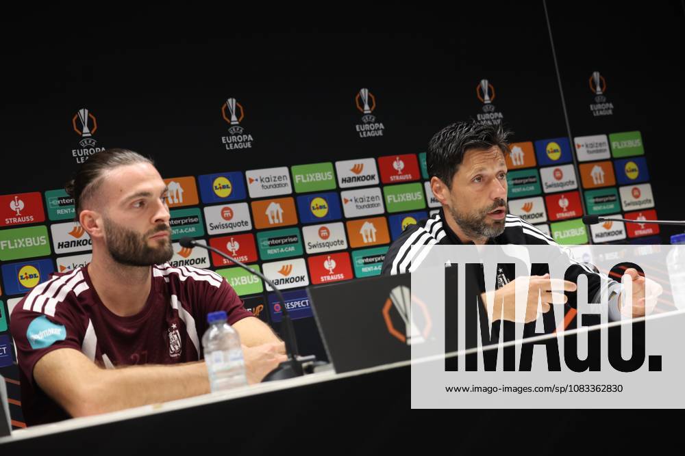 Anderlecht s Leo Petrot and Anderlecht s head coach Vitor Bruno pictured during a press conference, PK, Pressekonferenz of Belgian soccer team RSC Anderlecht ahead of the game against French club Olympique Lyonnais, Tuesday 15 September 2026 in Brussels, for the first day (out of 8) of the league phase of the UEFA Europa League phase. VIRGINIExLEFOUR x0866921067stx
