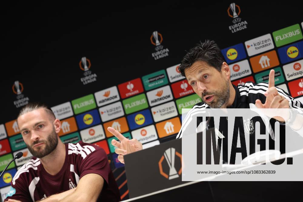 Anderlecht s Leo Petrot and Anderlecht s head coach Vitor Bruno pictured during a press conference, PK, Pressekonferenz of Belgian soccer team RSC Anderlecht ahead of the game against French club Olympique Lyonnais, Tuesday 15 September 2026 in Brussels, for the first day (out of 8) of the league phase of the UEFA Europa League phase. VIRGINIExLEFOUR x0866921071stx