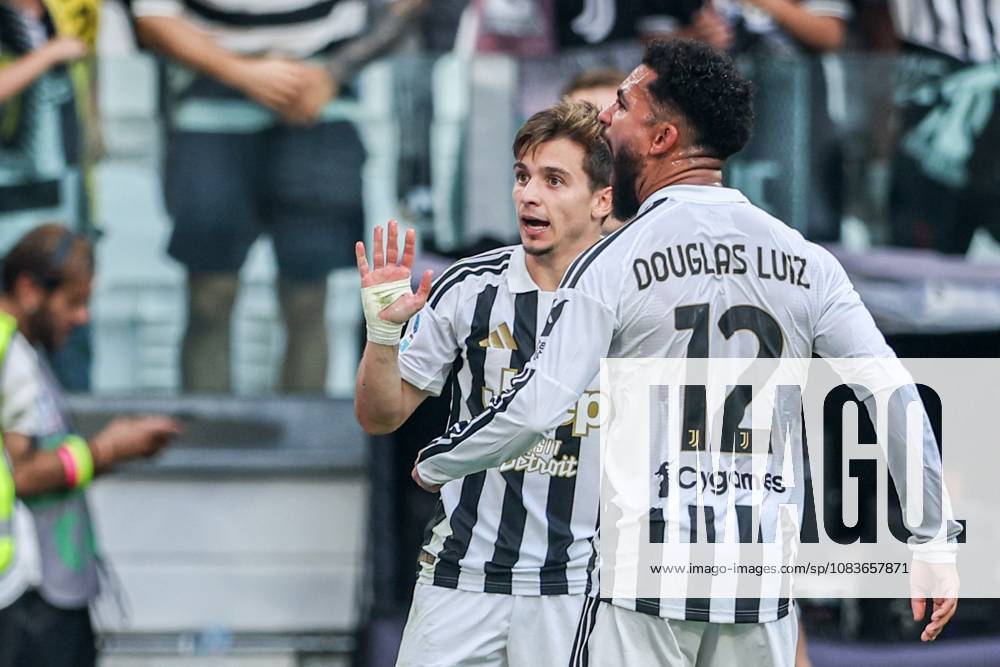 Francisco Conceicao (Juventus) and Douglas Luiz (Juventus) celebrate after scoring a goal during Serie A 2026 2027 match between Juventus and Atalanta..Final Score: Juventus 2-0 Atalanta Turin Italy - ZUMAs197 20260920_aaa_s197_1015