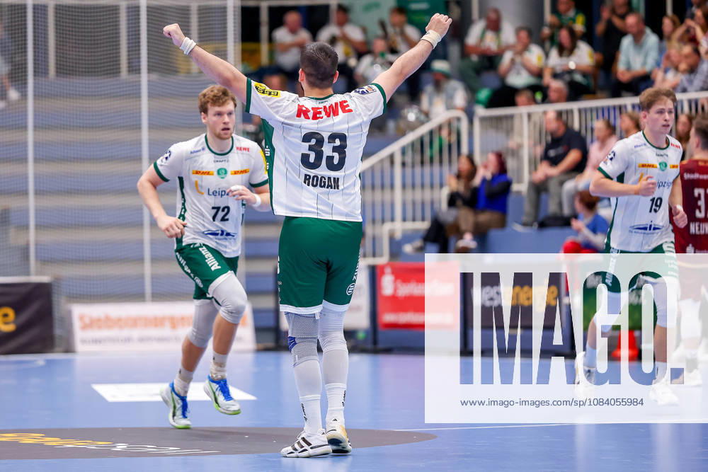 6. Spieltag der 2. Handball-Bundesliga, TuSEM Essen - SC DHfK Leipzig. Luka Rogan (SC DHFK Leipzig 33) jubelnd NRW Deutschland