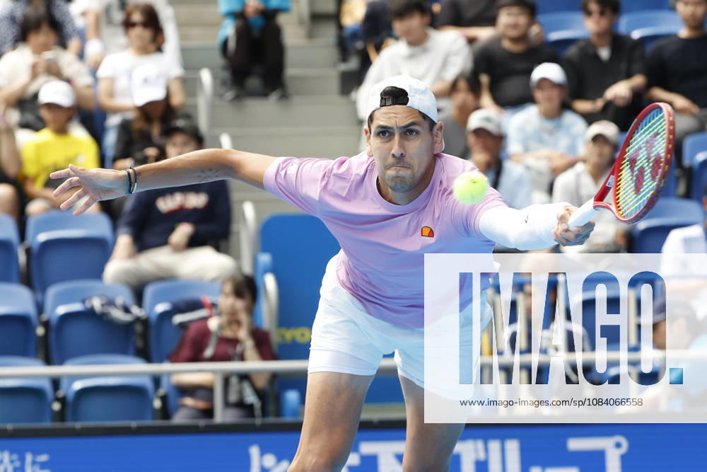 Alejandro Tabilo (Chile) returns a shot against Denis Shapovalov (Canada) during their Round of 16 match at the Kinoshita Group Japan Open Tennis Championships at Ariake Colosseum in Tokyo. The tournament runs from September 29 to October 6. Shapovalov won 7-5, 3-6, 6-4. Tokyo Japan - ZUMAm191 20261003_aap_m191_002