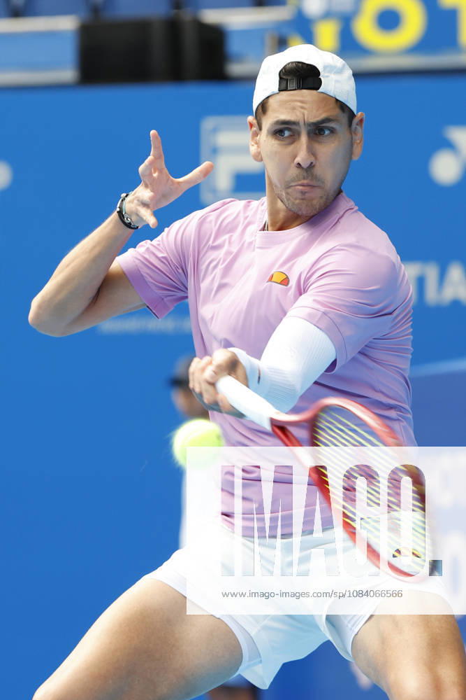 Alejandro Tabilo (Chile) returns a shot against Denis Shapovalov (Canada) during their Round of 16 match at the Kinoshita Group Japan Open Tennis Championships at Ariake Colosseum in Tokyo. The tournament runs from September 29 to October 6. Shapovalov won 7-5, 3-6, 6-4. Tokyo Japan - ZUMAm191 20261003_aap_m191_005