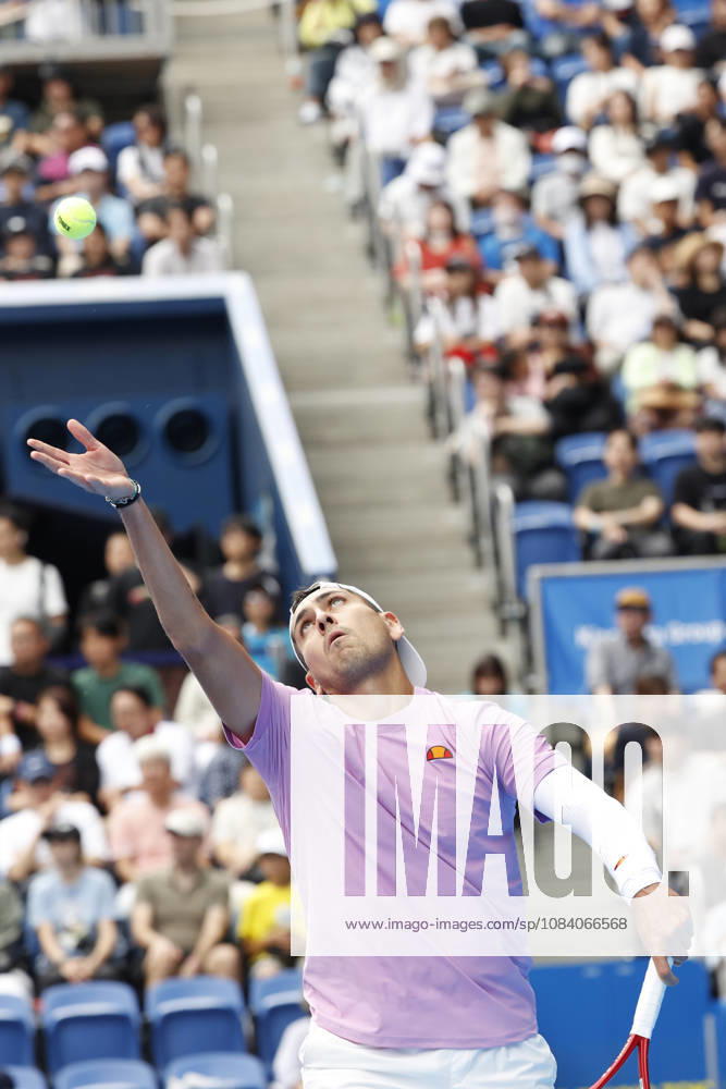 Alejandro Tabilo (Chile) serves against Denis Shapovalov (Canada) during their Round of 16 match at the Kinoshita Group Japan Open Tennis Championships at Ariake Colosseum in Tokyo. The tournament runs from September 29 to October 6. Shapovalov won 7-5, 3-6, 6-4. Tokyo Japan - ZUMAm191 20261003_aap_m191_008