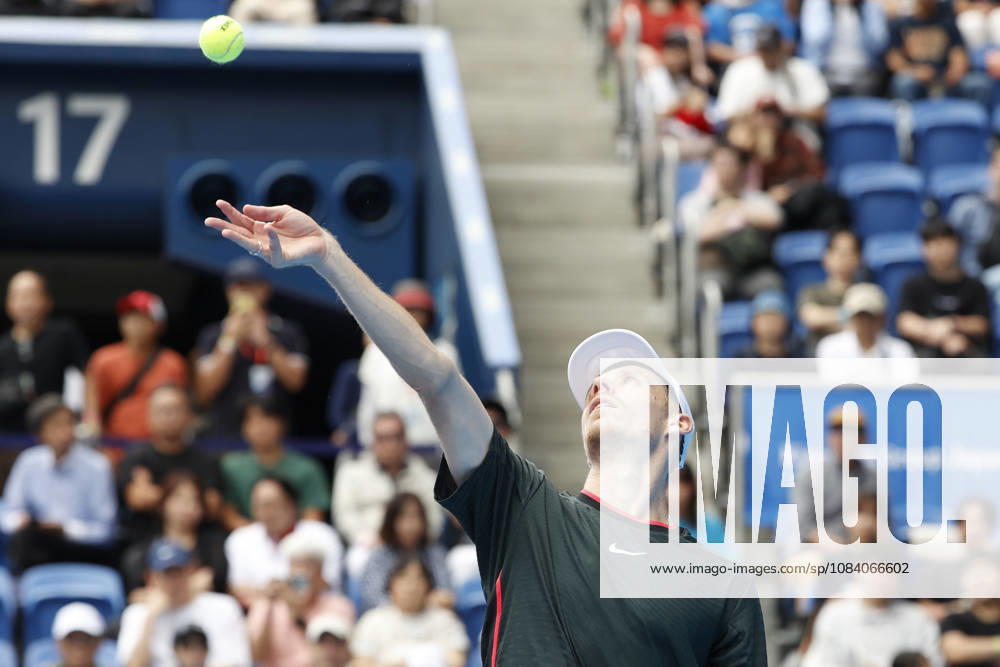 Denis Shapovalov (Canada) serves against Alejandro Tabilo (Chile) during their Round of 16 match at the Kinoshita Group Japan Open Tennis Championships at Ariake Colosseum in Tokyo. The tournament runs from September 29 to October 6. Shapovalov won 7-5, 3-6, 6-4. Tokyo Japan - ZUMAm191 20261003_aap_m191_019