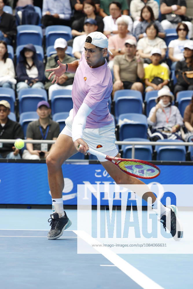 Alejandro Tabilo (Chile) returns a shot against Denis Shapovalov (Canada) during their Round of 16 match at the Kinoshita Group Japan Open Tennis Championships at Ariake Colosseum in Tokyo. The tournament runs from September 29 to October 6. Shapovalov won 7-5, 3-6, 6-4. Tokyo Japan - ZUMAm191 20261003_aap_m191_020