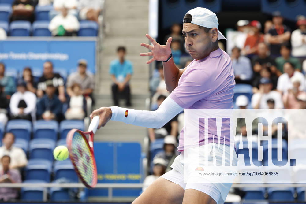 Alejandro Tabilo (Chile) returns a shot against Denis Shapovalov (Canada) during their Round of 16 match at the Kinoshita Group Japan Open Tennis Championships at Ariake Colosseum in Tokyo. The tournament runs from September 29 to October 6. Shapovalov won 7-5, 3-6, 6-4. Tokyo Japan - ZUMAm191 20261003_aap_m191_024