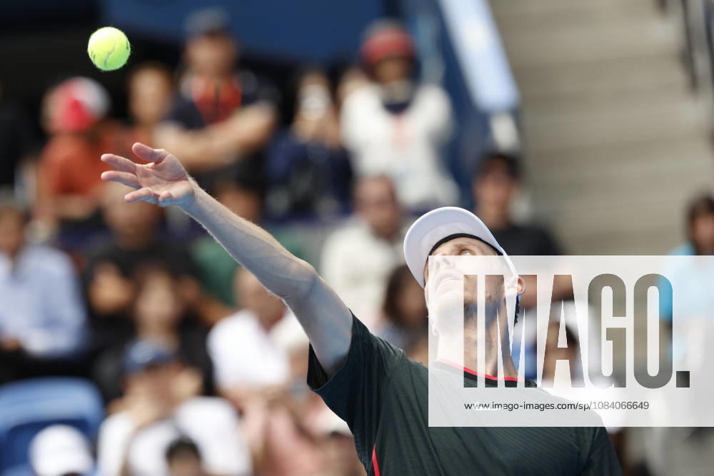 Denis Shapovalov (Canada) serves against Alejandro Tabilo (Chile) during their Round of 16 match at the Kinoshita Group Japan Open Tennis Championships at Ariake Colosseum in Tokyo. The tournament runs from September 29 to October 6. Shapovalov won 7-5, 3-6, 6-4. Tokyo Japan - ZUMAm191 20261003_aap_m191_025