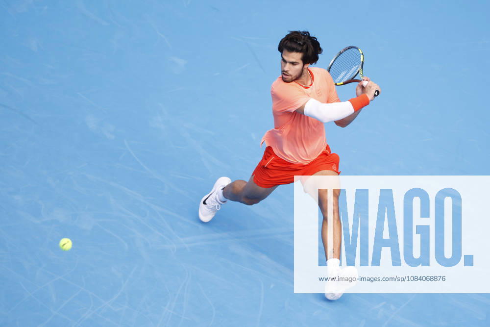 Carlos Alcaraz (Spain) returns a shot against Matteo Arnaldi (Italy) during their Round of 16 match at the Kinoshita Group Japan Open Tennis Championships at Ariake Colosseum in Tokyo. The tournament runs from September 29 to October 6. Alcaraz won 7-6(6), 6-1. Tokyo Japan - ZUMAm191 20261003_aap_m191_026