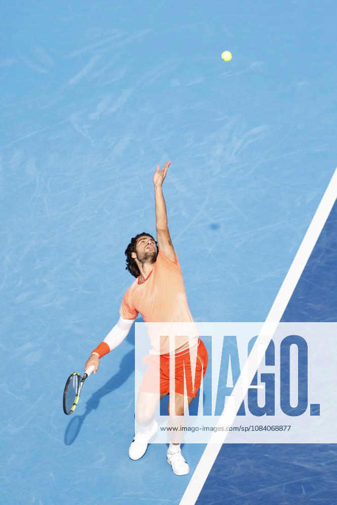 Carlos Alcaraz (Spain) serves against Matteo Arnaldi (Italy) during their Round of 16 match at the Kinoshita Group Japan Open Tennis Championships at Ariake Colosseum in Tokyo. The tournament runs from September 29 to October 6. Alcaraz won 7-6(6), 6-1. Tokyo Japan - ZUMAm191 20261003_aap_m191_027