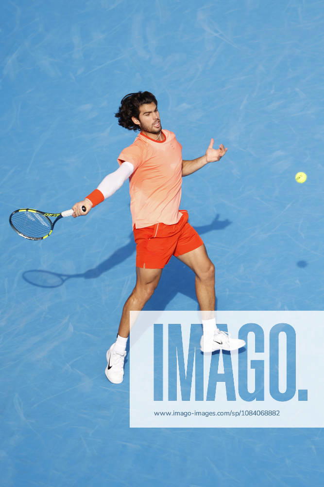 Carlos Alcaraz (Spain) returns a shot against Matteo Arnaldi (Italy) during their Round of 16 match at the Kinoshita Group Japan Open Tennis Championships at Ariake Colosseum in Tokyo. The tournament runs from September 29 to October 6. Alcaraz won 7-6(6), 6-1. Tokyo Japan - ZUMAm191 20261003_aap_m191_030