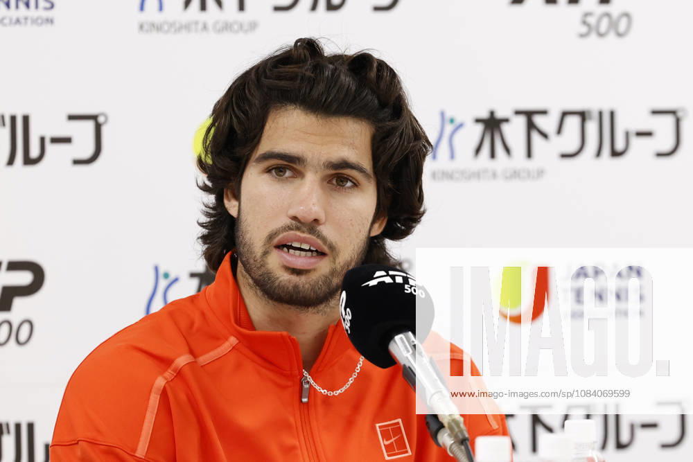 Carlos Alcaraz (Spain) speaks during a press conference, PK, Pressekonferenz after winning the Round of 16 match against Matteo Arnaldi (Italy) at the Kinoshita Group Japan Open Tennis Championships at Ariake Colosseum in Tokyo. The tournament runs from September 29 to October 6. Alcaraz won 7-6(6), 6-1. Tokyo Japan - ZUMAm191 20261003_aap_m191_063