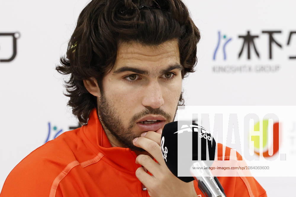 Carlos Alcaraz (Spain) speaks during a press conference, PK, Pressekonferenz after winning the Round of 16 match against Matteo Arnaldi (Italy) at the Kinoshita Group Japan Open Tennis Championships at Ariake Colosseum in Tokyo. The tournament runs from September 29 to October 6. Alcaraz won 7-6(6), 6-1. Tokyo Japan - ZUMAm191 20261003_aap_m191_065