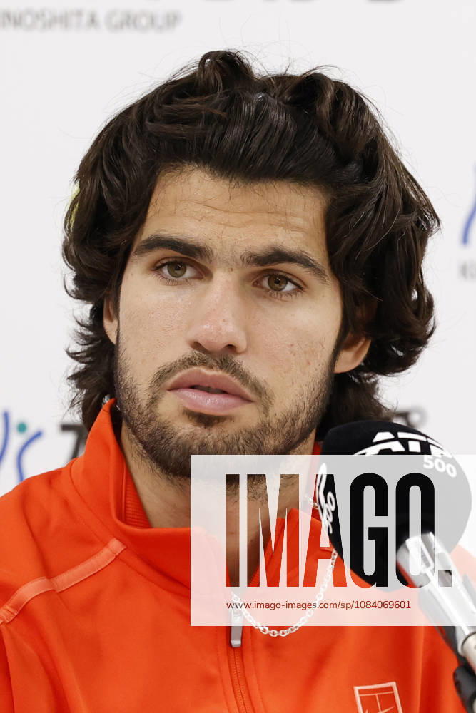 Carlos Alcaraz (Spain) speaks during a press conference, PK, Pressekonferenz after winning the Round of 16 match against Matteo Arnaldi (Italy) at the Kinoshita Group Japan Open Tennis Championships at Ariake Colosseum in Tokyo. The tournament runs from September 29 to October 6. Alcaraz won 7-6(6), 6-1. Tokyo Japan - ZUMAm191 20261003_aap_m191_066