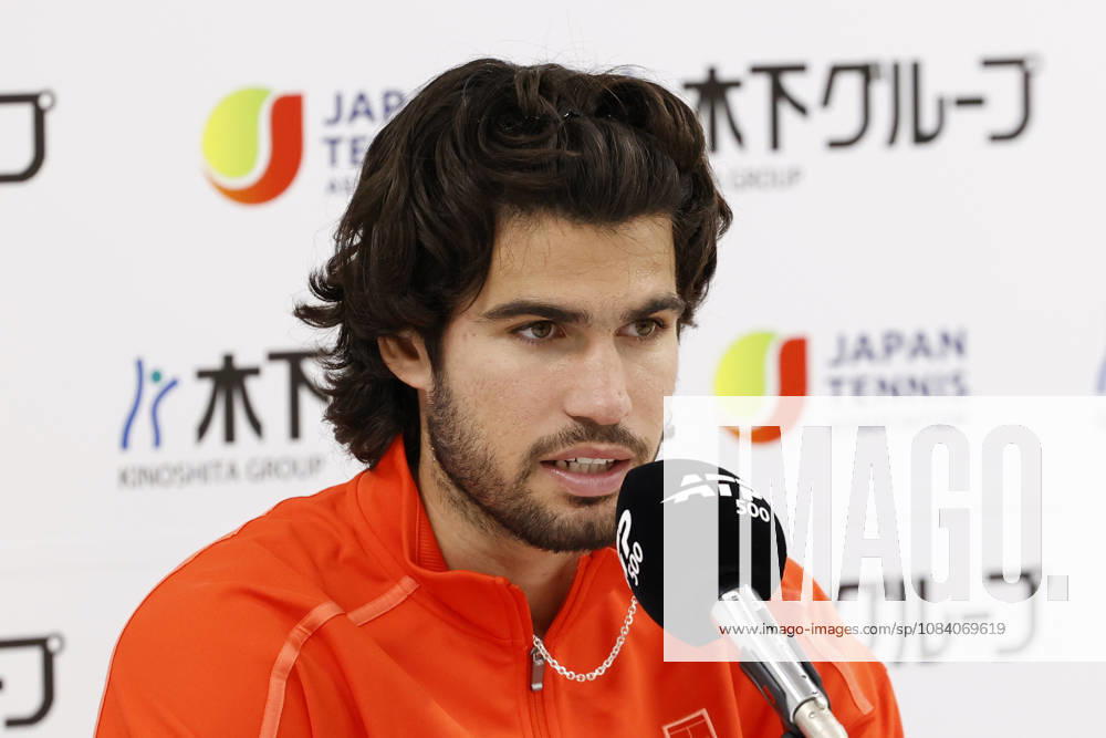 Carlos Alcaraz (Spain) speaks during a press conference, PK, Pressekonferenz after winning the Round of 16 match against Matteo Arnaldi (Italy) at the Kinoshita Group Japan Open Tennis Championships at Ariake Colosseum in Tokyo. The tournament runs from September 29 to October 6. Alcaraz won 7-6(6), 6-1. Tokyo Japan - ZUMAm191 20261003_aap_m191_064