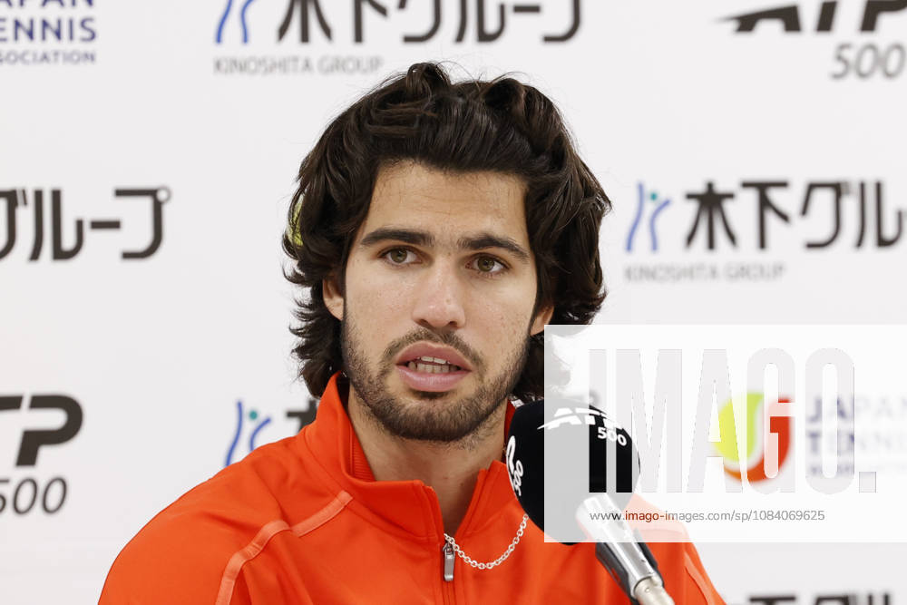 Carlos Alcaraz (Spain) speaks during a press conference, PK, Pressekonferenz after winning the Round of 16 match against Matteo Arnaldi (Italy) at the Kinoshita Group Japan Open Tennis Championships at Ariake Colosseum in Tokyo. The tournament runs from September 29 to October 6. Alcaraz won 7-6(6), 6-1. Tokyo Japan - ZUMAm191 20261003_aap_m191_069