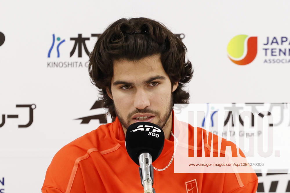 Carlos Alcaraz (Spain) speaks during a press conference, PK, Pressekonferenz after winning the Round of 16 match against Matteo Arnaldi (Italy) at the Kinoshita Group Japan Open Tennis Championships at Ariake Colosseum in Tokyo. The tournament runs from September 29 to October 6. Alcaraz won 7-6(6), 6-1. Tokyo Japan - ZUMAm191 20261003_aap_m191_072