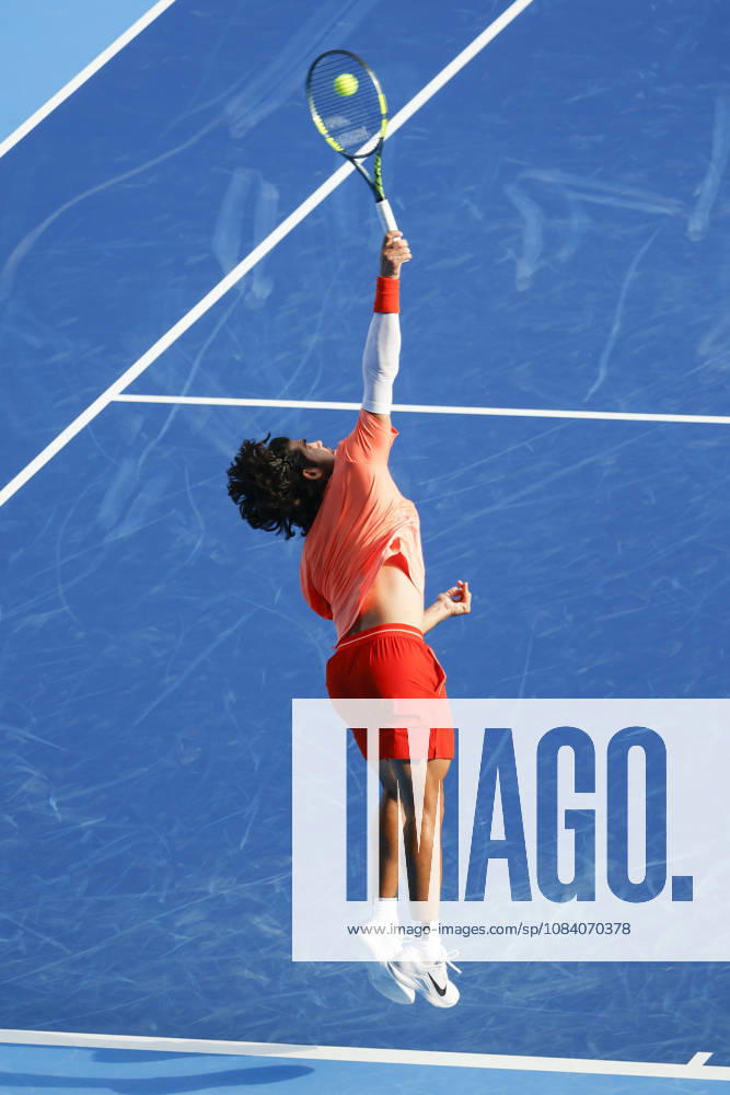 Carlos Alcaraz (Spain) serves against Matteo Arnaldi (Italy) during their Round of 16 match at the Kinoshita Group Japan Open Tennis Championships at Ariake Colosseum in Tokyo. The tournament runs from September 29 to October 6. Alcaraz won 7-6(6), 6-1. Tokyo Japan - ZUMAm191 20261003_aap_m191_079