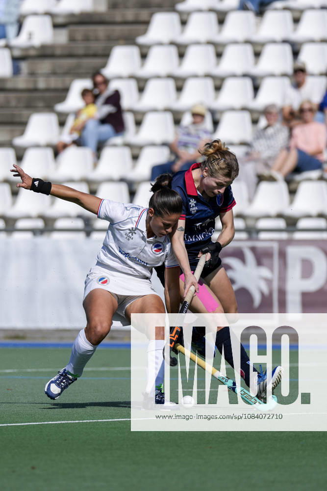 V.li.: Lucina von der Heyde (MHC, 2), Luzie Franz (BHC, 12), Zweikampf, Spielszene, Duell, duel, tackle, tackling, Dynamik, Action, Aktion, 03.10.2026, Mannheim (Deutschland), Hockey, 1. Bundesliga, Damen, Mannheimer HC - Berliner HC