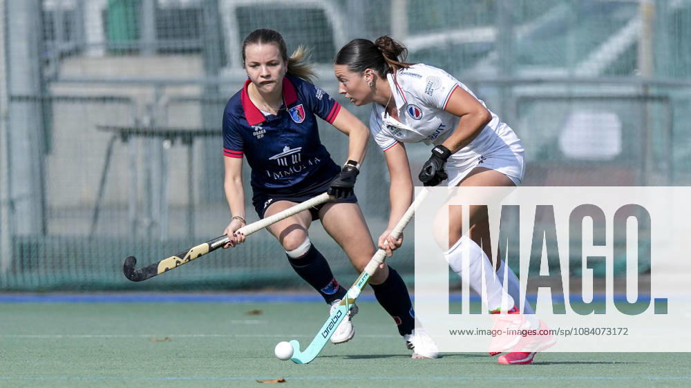 V.li.: Philine Drumm (BHC, 27), Juana Castellaro Morello (MHC, 28), Zweikampf, Spielszene, Duell, duel, tackle, tackling, Dynamik, Action, Aktion, 03.10.2026, Mannheim (Deutschland), Hockey, 1. Bundesliga, Damen, Mannheimer HC - Berliner HC