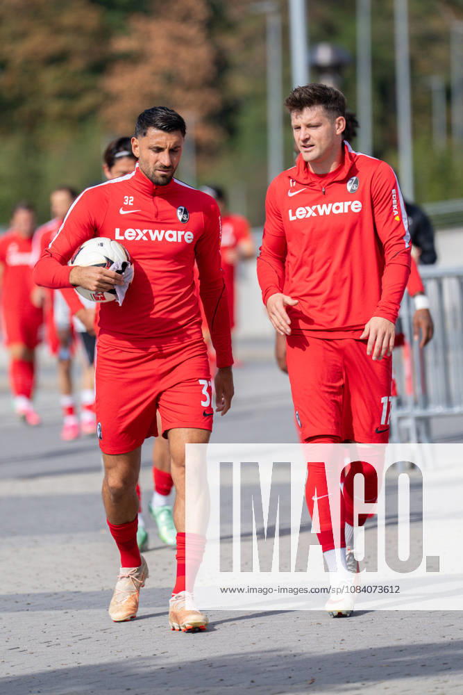 Testspiel: SC Freiburg vs FC Luzern, 03.10.2026 Vincenzo Grifo (SC Freiburg, 32) und Lukas Kübler (SC Freiburg, 17) auf dem Weg zum Trainingsplatz Testspiel: SC Freiburg vs FC Luzern, Europa-Park Stadion, 03.10.2026 DFB DFL REGULATIONS PROHIBIT ANY USE OF PHOTOGRAPHS AS IMAGE SEQUENCES AND OR QUASI-VIDEO.