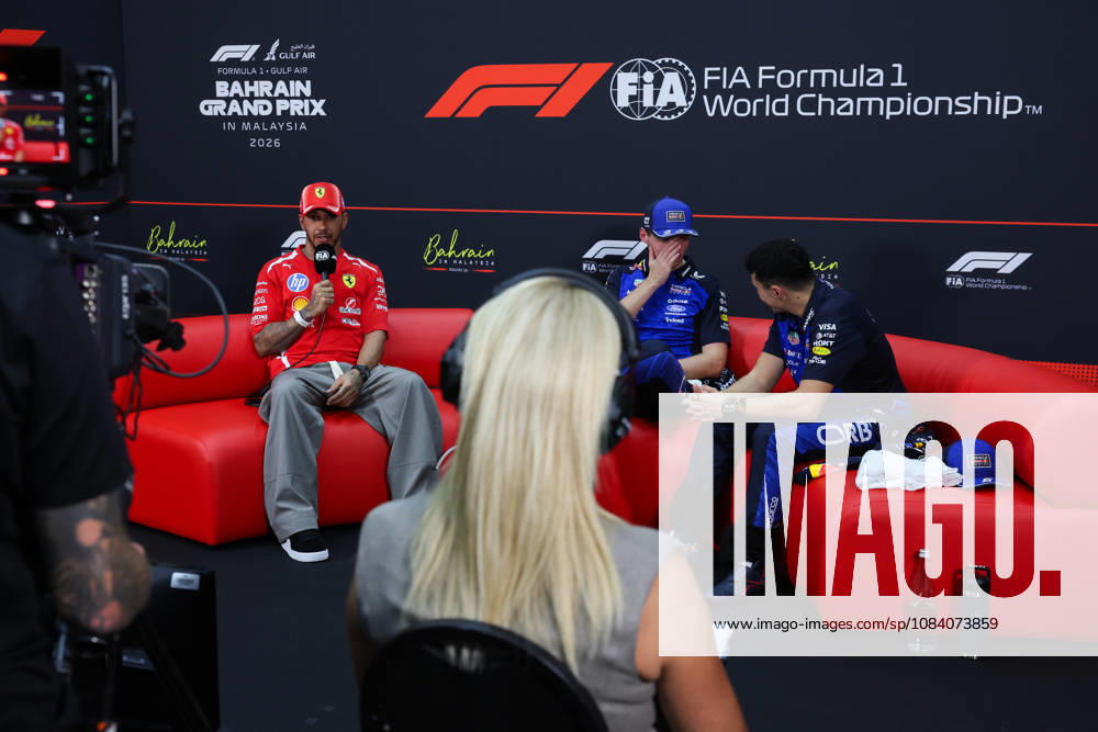 F1 - BAHRAIN GRAND PRIX IN MALAYSIA 2026 BROOKES Rachel, press conference, PK, Pressekonferenz HAMILTON Lewis (gbr), Scuderia Ferrari SF-26, VERSTAPPEN Max (nld), Red Bull Racing Ford RB22, HADJAR Isack (fra), Red Bull Racing Ford RB22, portrait during the 2026 Formula 1 Bahrain Grand Prix in Malaysia, 16th round of the 2026 Formula One World Championship, WM, Weltmeisterschaft from October 2 to 4, 2026 on the Sepang International Circuit, in Sepang, Malaysia - SepangMalaysia