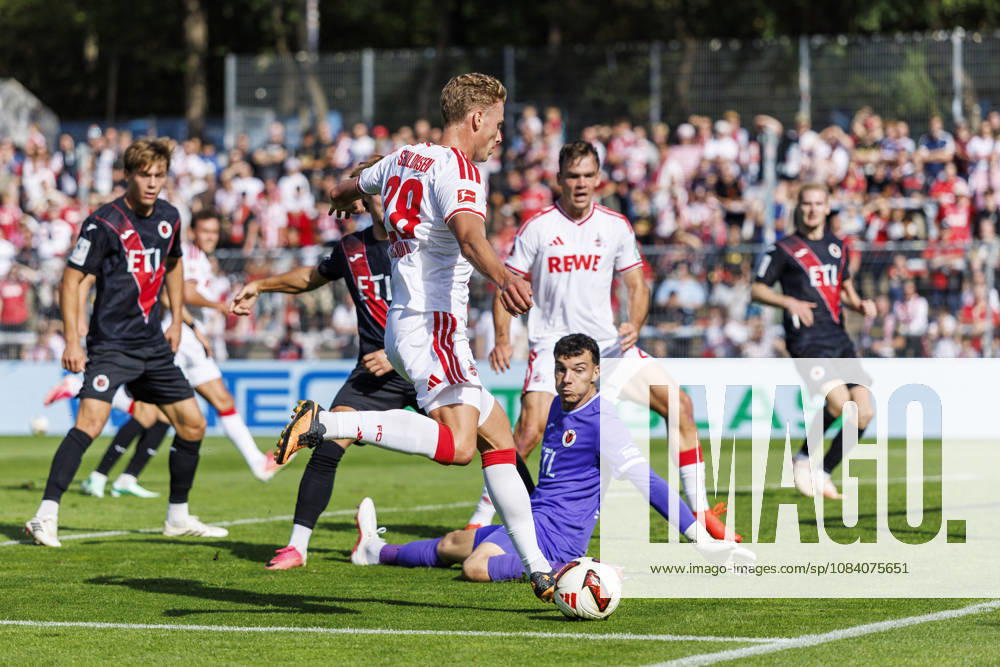 Sebastian Sebulonsen (1. FC Köln, 28) celebrating his goal during the friendly match between FC Viktoria Köln vs. 1. FC Köln at the Sportpark Hoehenberg on October 3, 2026 in Koeln, Germany. DFL REGULATIONS PROHIBIT ANY USE OF PHOTOGRAPHS AS IMAGE SEQUENCES AND OR QUASI-VIDEO. Nordrhein-Westfalen Germany
