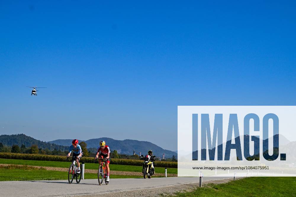 Belgium s Margot Vanpachtenbeke and Austria s Carina Schrempf are pictured in action during the elite women Road Race race (130 km) at the cycling UEC Road European Championships, in Ljubljana, Slovenia Saturday 3 October 2026. The UEC Road European Championships are taking place from 02 to 07 October in Ljubljana, Slovenia. DAVIDxPINTENS x188610813x