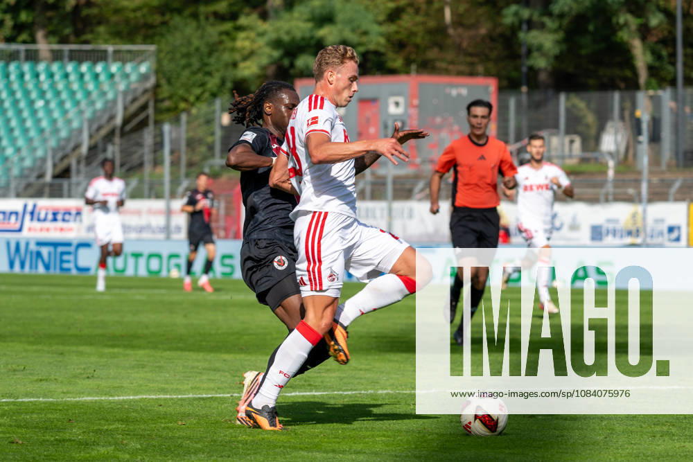 Zweikampf zwischen Yannick Tonye (Viktoria Koeln, 07) und Sebastian Sebulonsen (1. FC Koeln, 28). FC Viktoria Koeln vs. FC Hansa Rostock , Fussball, 3. Liga, 05. Spieltag, Saison 2026 2027, 11.09.2026 DFL DFB Regulations prohibit any use of Photographs as image sequences and or Quasivideo FC Viktoria Koeln vs. FC Hansa Rostock, Fussball, 3. Liga, 05. Spieltag, Saison 2026 2027, 11.09.2026 Koeln