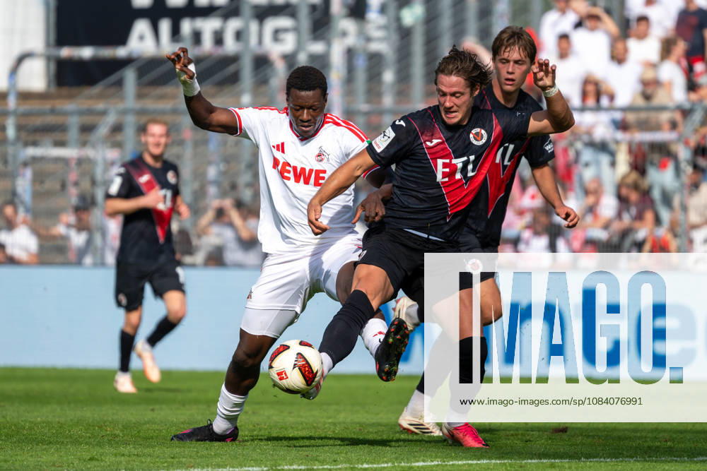 Zweikampf zwischen Ragnar Ache (1. FC Koeln, 09) und Tobias Eisenhut (Viktoria Koeln, 06). Dabei Tim Kloss (Viktoria Koeln, 18). FC Viktoria Koeln vs. FC Hansa Rostock , Fussball, 3. Liga, 05. Spieltag, Saison 2026 2027, 11.09.2026 DFL DFB Regulations prohibit any use of Photographs as image sequences and or Quasivideo FC Viktoria Koeln vs. FC Hansa Rostock, Fussball, 3. Liga, 05. Spieltag, Saison 2026 2027, 11.09.2026 Koeln