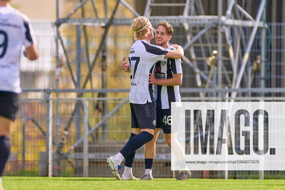 Torjubel Gianluca Gaudino (VfR Aalen, 46) ueber sein Tor, Treffer zur 1:0 Fuehrung fuer Aalen, Vico Meien (VfR Aalen, 27) gratuliert GER, VfR Aalen vs. FSV Frankfurt, Fussball, Regionalliga Suedwest - Herren, 10. Spieltag, Spielzeit 2026 2027, 03.10.2026 GER, VfR Aalen vs. FSV Frankfurt, Fussball, Regionalliga Suedwest - Herren, 10. Spieltag, Spielzeit 2026 2027, 03.10.2026 Aalen
