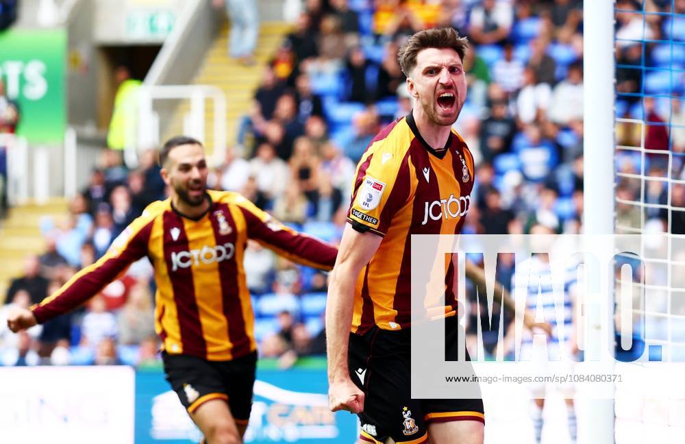Jake Beesley of Bradford City celebrates scoring a goal after making the score 0-1. Reading v Bradford City, EFL Sky Bet League One, Football, Select Car Leasing Stadium, Reading, UK - 03 Oct 2026Reading Select Car Leasing Stadium United Kingdom