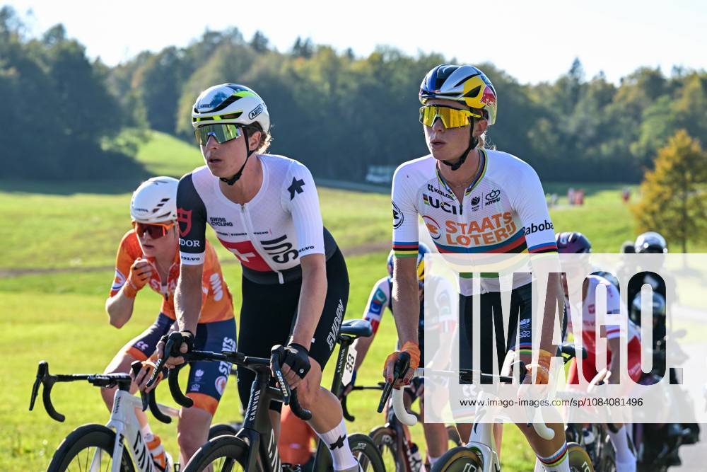 Switzerland s Marlen Reusser and Netherlands Demi Vollering are pictured in action during the elite women Road Race race (130 km) at the cycling UEC Road European Championships, in Ljubljana, Slovenia Saturday 3 October 2026. The UEC Road European Championships are taking place from 02 to 07 October in Ljubljana, Slovenia. DAVIDxPINTENS x188619724x