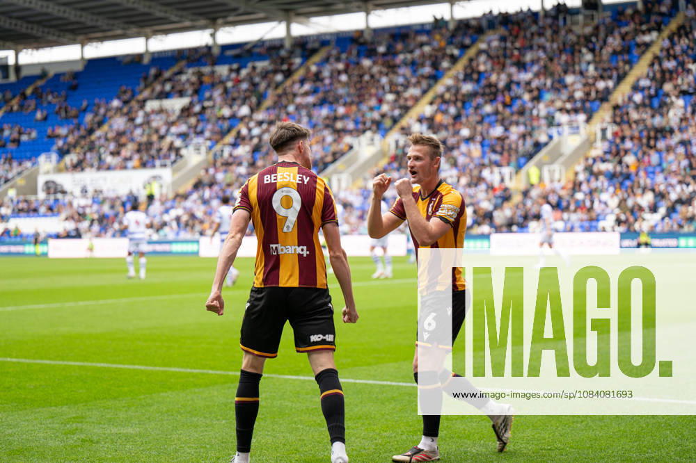 Reading v Bradford City, EFL Sky Bet League 1 Goal! Jake Beesley of Bradford City celebrates as he scores during the EFL Sky Bet League 1 match between Reading and Bradford City at the Select Car Leasing Stadium, Reading, UK on 3 October 2026. Reading Select Car Leasing Stadium Berkshire UK Editorial use only DataCo restrictions apply See www.football-dataco.com ,