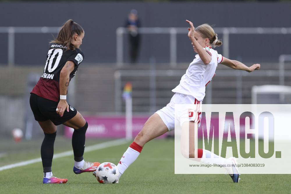 Selina Vobian (SC Freiburg) und Celina Degen (1. FC Koeln) im Zweikampf waehrend des Spiels der Frauen Bundesliga zwischen 1.FC Koeln und SC Freiburg, Franz-Kremer-Stadion am 03. October 2026 in Koeln, Deutschland. (Foto von Oliver Kaelke DeFodi Images) +++ Selina Vobian (SC Freiburg) und Celina Degen (1. FC Koeln) battle for the ball during the Bundesliga match between 1.FC Koeln and SC Freiburg at Franz-Kremer-Stadion on October 3, 2026 in Cologne, Germany. (Photo by Oliver Kaelke DeFodi Images) DFB DFL REGULATIONS PROHIBIT ANY USE OF PHOTOGRAPHS AS IMAGE SEQUENCES AND OR QUASI-VIDEO. (Photo by Oliver Kaelke DeFodi Images) -