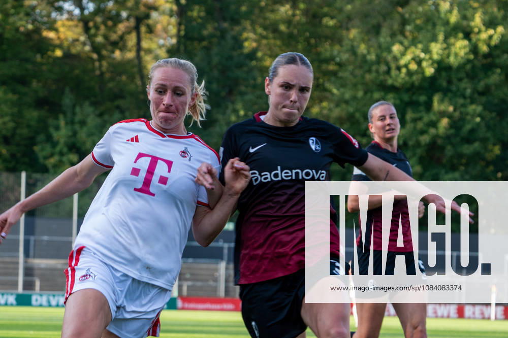 Deutschland: Google Pixel Frauen-Bundesliga 2026 2027, 6.Spieltag, 1.FC Köln vs SC Freiburg, Samstag, 03.10.2026, Franz-Kremer-Stadion (Köln-Westfalen): Pauline Bremer (1.FC Köln, 9) Zweikampf, Spielszene, Duell, duel, tackle, tackling, Dynamik, Action, Aktion gegen Alina Axtmann (SC Freiburg ,3) Köln Franz-Kremer-Stadion, Köln Deutschland