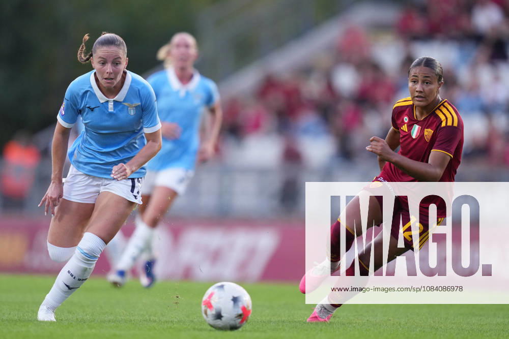 Lazios Margaux Le Mouel Romas Ella Ottey during the Serie A Women soccer match between Roma and Lazio at the Rome s Tre Fontane stadium, Italy - Saturday October 3, 2026 - Soccer ( Photo by Alfredo Falcone LaPresse )
