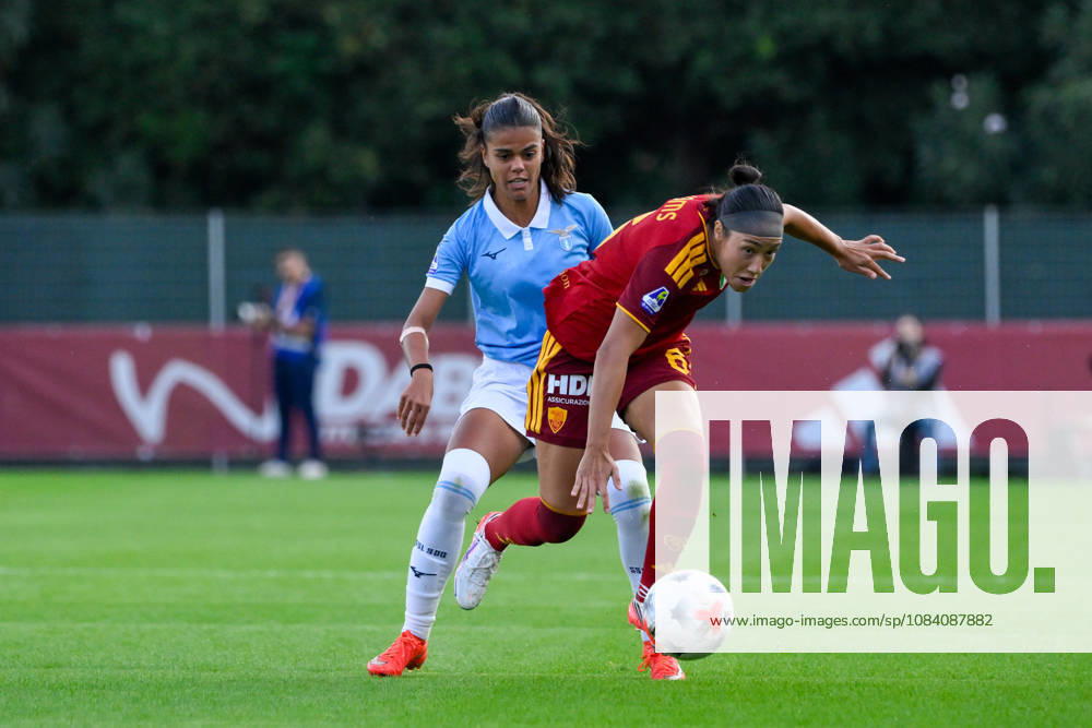IPA89264637 - AS Roma s Maya Loren Domes battles for the ball with Lazio Women s Carola Zannini during the Italian Women s Serie A Athora 2026 2027 match between AS Roma Women and SS Lazio Women at the Tre Fontane Stadium on October 3, 2026.