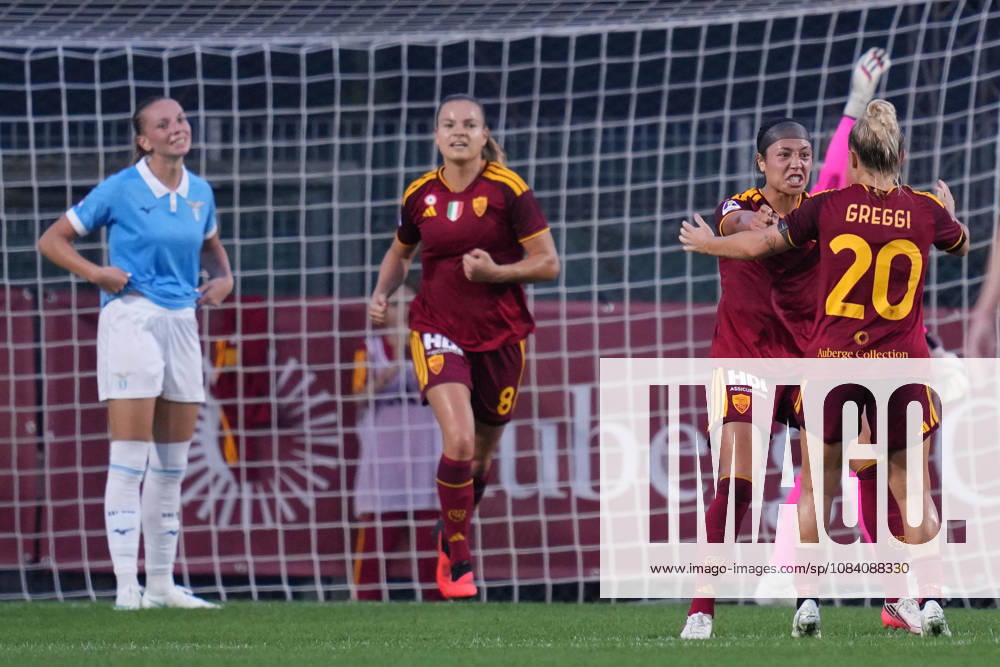 Romas Maya Doms celebrates after scoring during the Serie A Women soccer match between Roma and Lazio at the Rome s Tre Fontane stadium, Italy - Saturday October 3, 2026 - Soccer ( Photo by Alfredo Falcone LaPresse )