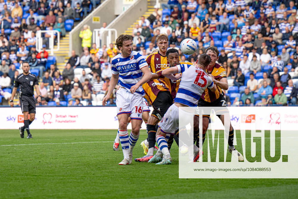 Reading v Bradford City, EFL Sky Bet League 1 Bradford defending a cross during the EFL Sky Bet League 1 match between Reading and Bradford City at the Select Car Leasing Stadium, Reading, UK on 3 October 2026. Reading Select Car Leasing Stadium Berkshire UK Editorial use only DataCo restrictions apply See www.football-dataco.com ,