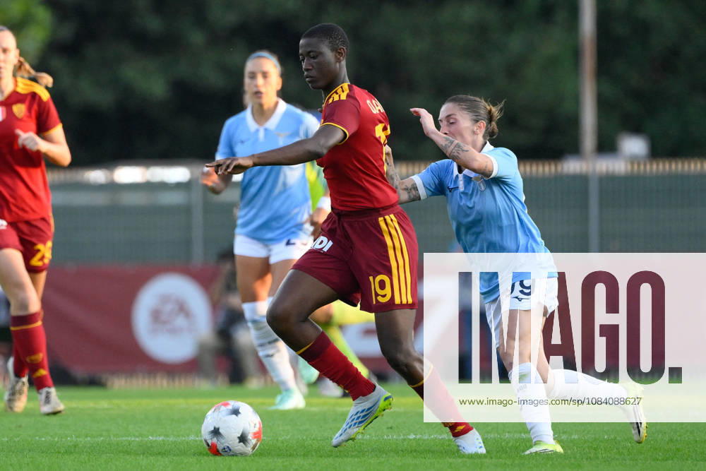 SOCCER - Women s Serie A - AS Roma vs. SS Lazio Women Photo by IPA ABACAPRESS.COM89264632 - AS Roma s Shukurat Oladipo battles for the ball with Lazio Women s Noemi Visentin during the Italian Women s Serie A Athora 2026 2027 match between AS Roma Women and SS Lazio Women at the Tre Fontane Stadium on October 3, 2026. Rome Italy