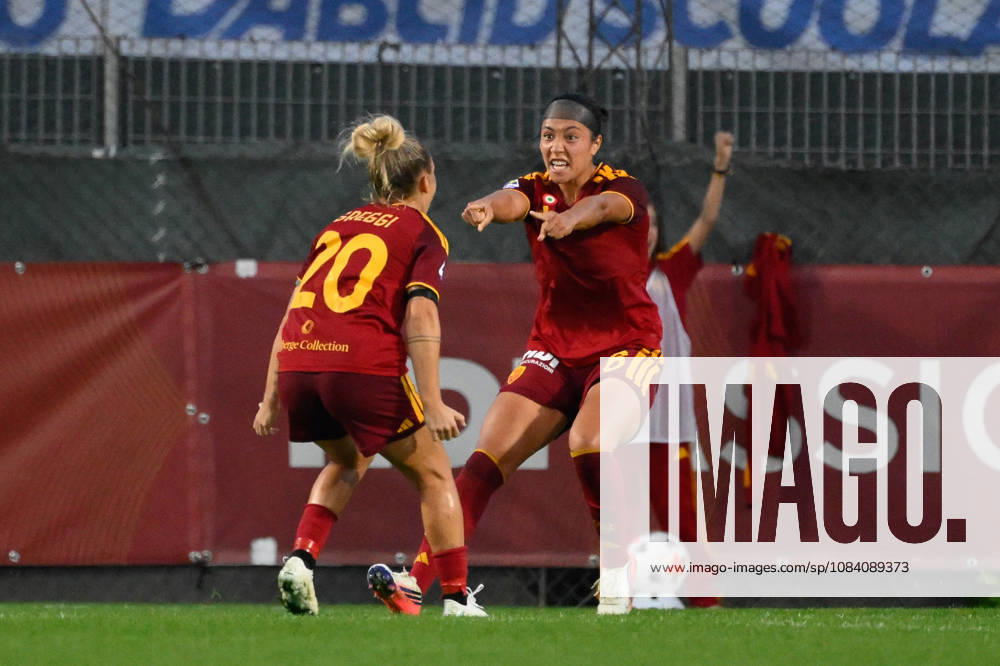 IPA89265764 - AS Roma s Maya Loren Domes celebrates after scoring the goal that made the score 1-0 during the 2026 2027 Serie A Women s Athora Italian Football Championship match between AS Roma Women and SS Lazio Women at the Tre Fontane Stadium on October 3, 2026.