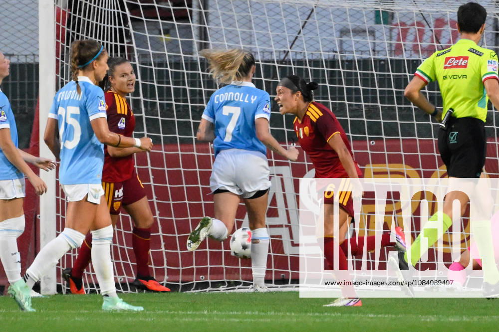 IPA89265736 - AS Roma s Maya Loren Domes celebrates after scoring the goal that made the score 1-0 during the Italian Serie A Women s Athora 2026 2027 match between AS Roma Women and SS Lazio Women at the Tre Fontane Stadium on October 3, 2026.