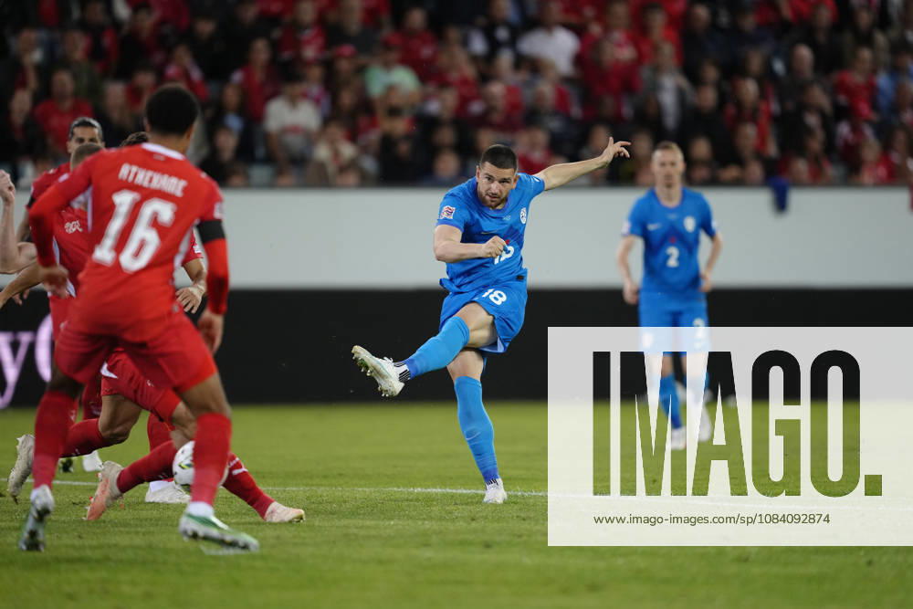 Zan Vipotnik (18 SLO) scored the first goal during the UEFA Nations League match between Switzerland and Slovenia at thermoplan arena on October 03, 2026 in Luzern, Switzerland.