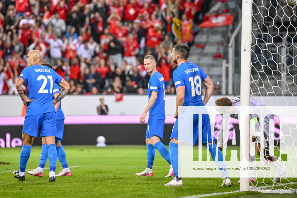 Zan Karnicnik (Slovenia) and Zan Vipotnik (Slovenia) look dejected during the UEFA Nations League 2026 27 group phase match between Switzerland and Slovenia at Luzern Arena on October 3, 2026 in Lucerne, Switzerland. (Photo by Harry Langer DeFodi Images) -