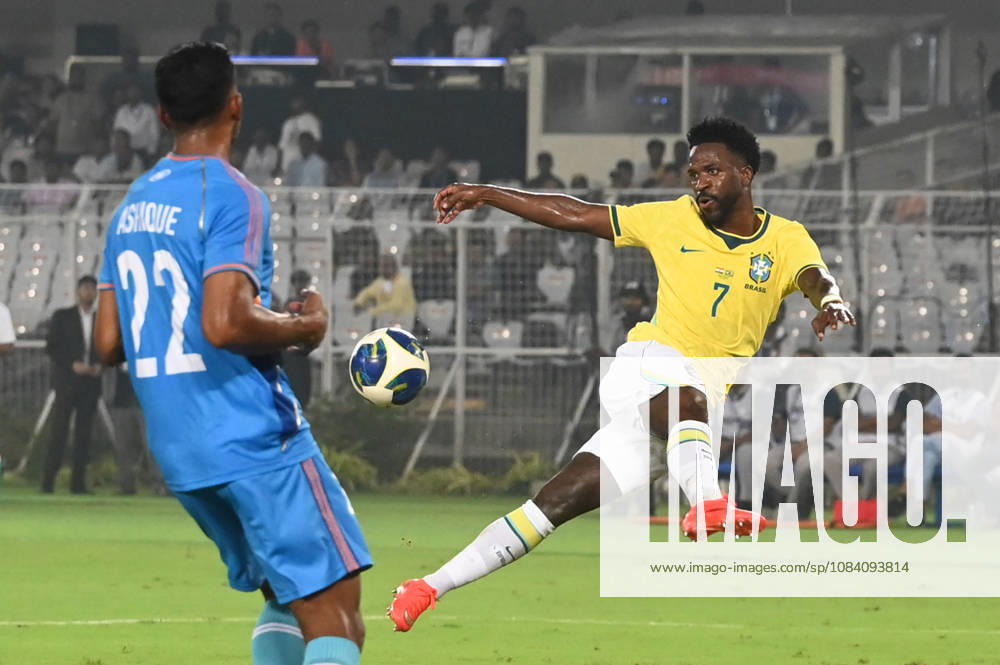 Vinicius Jr. of Brazil in action during FIFA International Friendly, Länderspiel, Nationalmannschaft match against India at Vivekananda Yuva Bharati Stadium on October 3, 2026 in Kolkata, India. (Photo by Samir Jana Hindustan Times ) Kolkata: FIFA International Friendly Match Between Brazil And India At Vivekananda Yuva Bharati Stadium